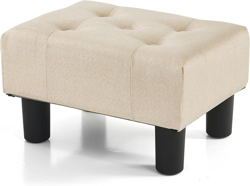 BRIAN & DANY Small Foot Stool, Linen Foot Stools with Legs, Stable Small Footstool for Living Room, Beige - Image 1